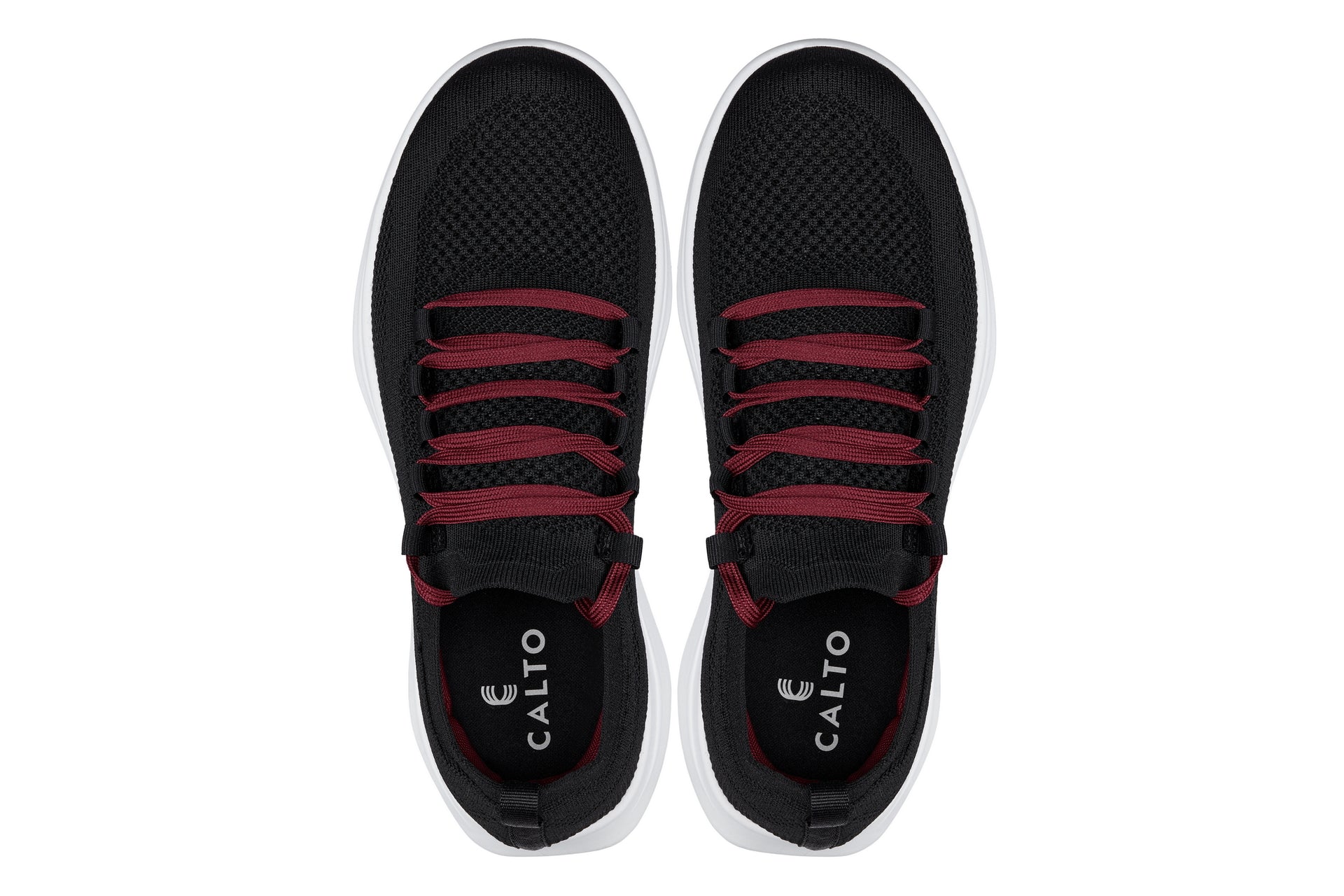CALTO - QA064 - 2.4 Inches Taller (Black/Red/White Sole) - Lightweight Knitted Sneakers - WonderingCloth