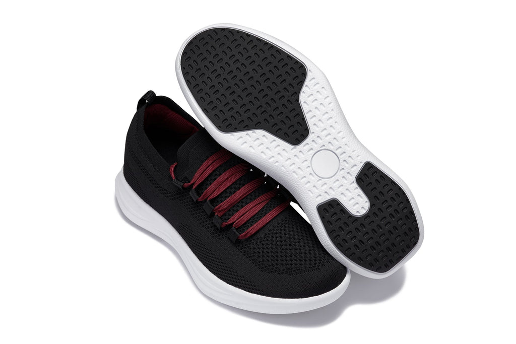 CALTO - QA064 - 2.4 Inches Taller (Black/Red/White Sole) - Lightweight Knitted Sneakers - WonderingCloth