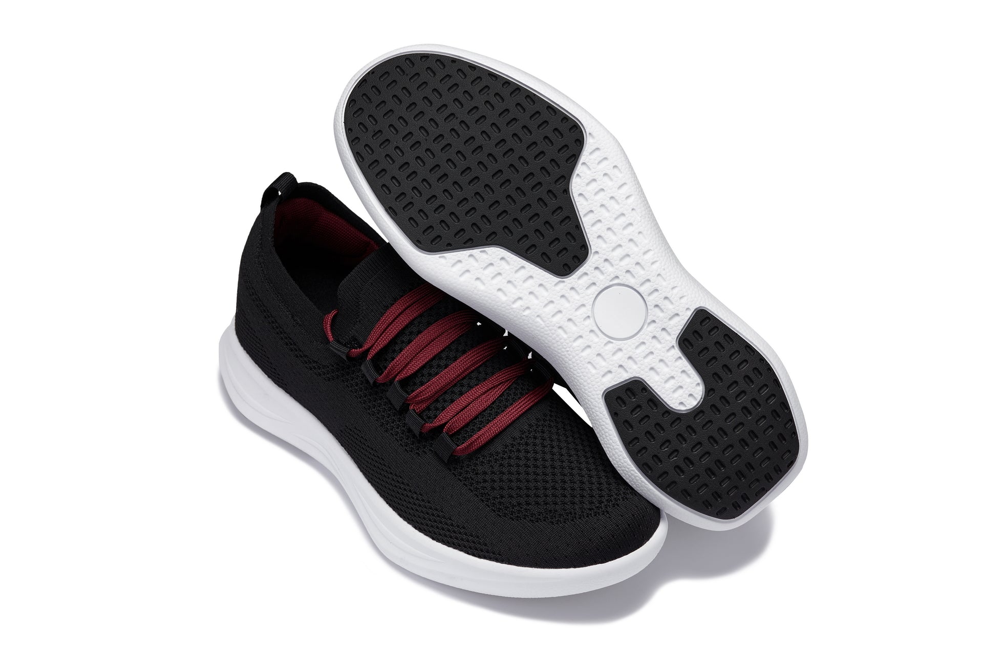 CALTO - QA064 - 2.4 Inches Taller (Black/Red/White Sole) - Lightweight Knitted Sneakers - WonderingCloth