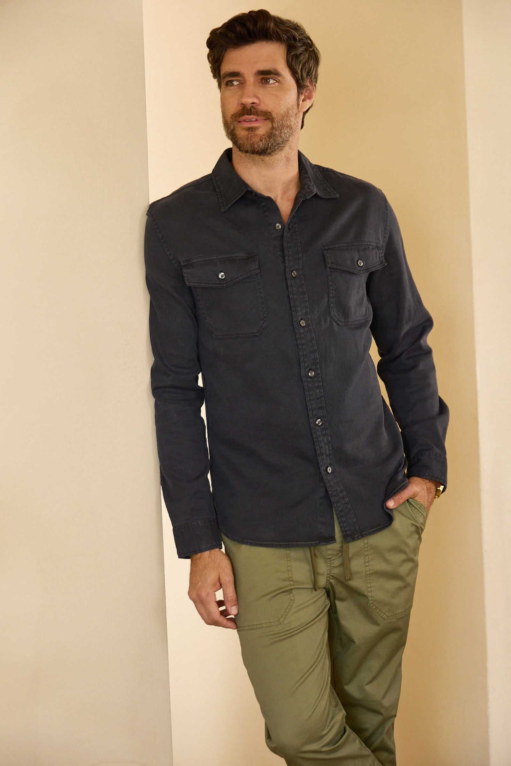 Jeb Tencel Shirt - Navy - WonderingCloth