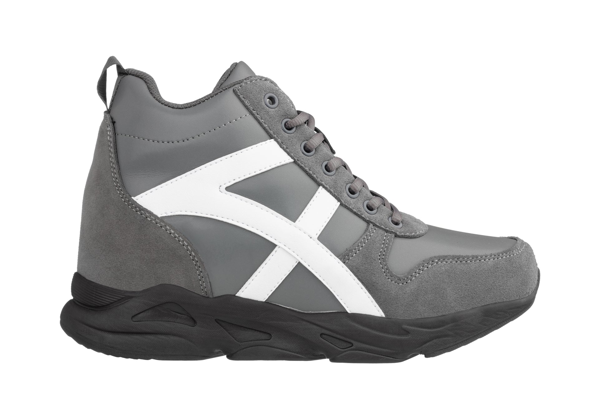 CALTO - S22781 - 3.6 Inches Taller (Grey/White) - Hiking Style Boots - WonderingCloth