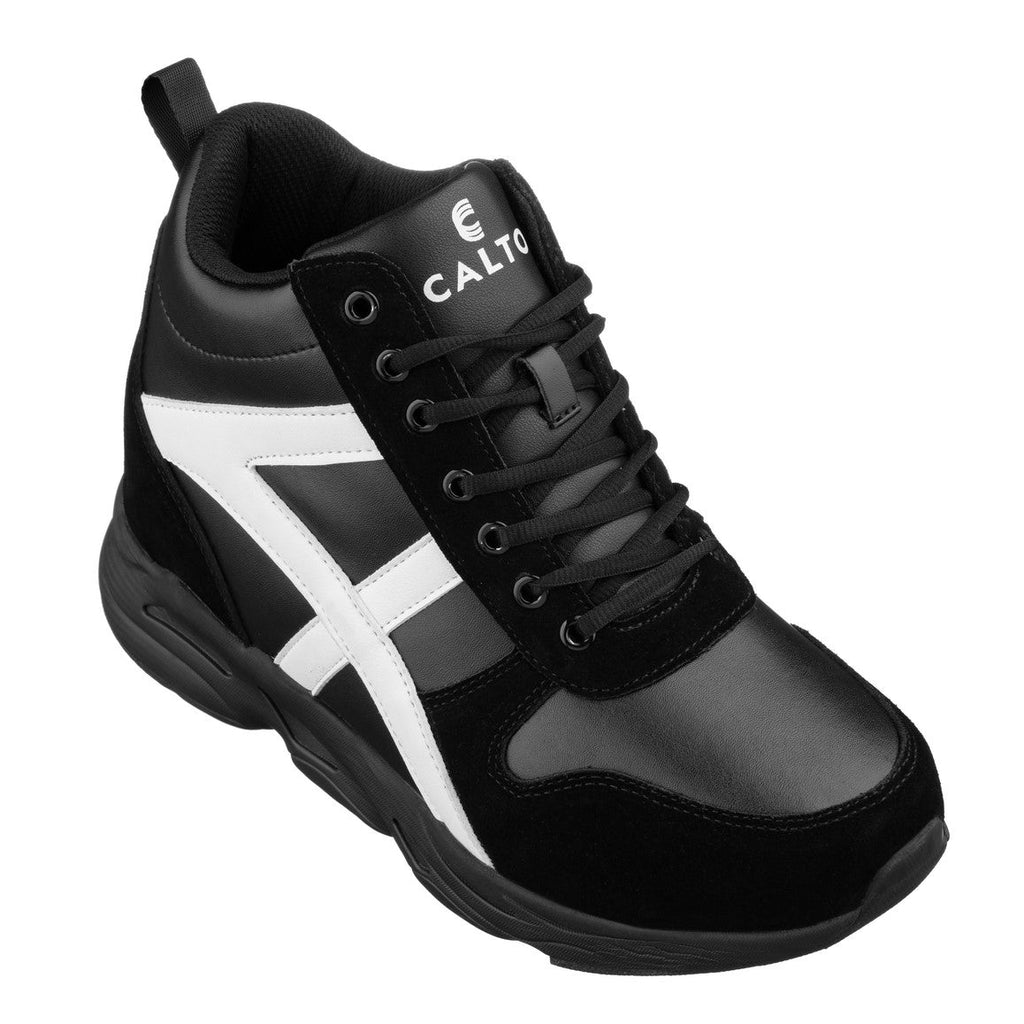 CALTO - S22783 - 3.6 Inches Taller (Black/White) - Hiking Style Boots - WonderingCloth