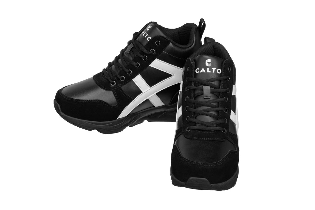 CALTO - S22783 - 3.6 Inches Taller (Black/White) - Hiking Style Boots - WonderingCloth