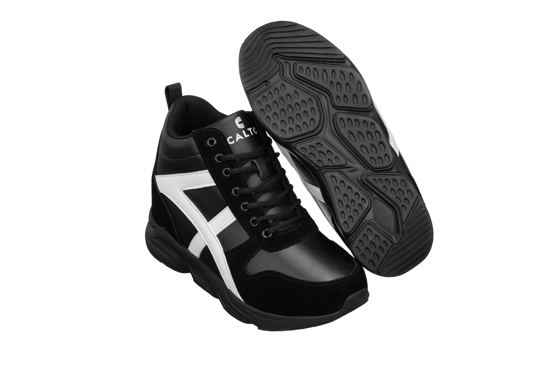 CALTO - S22783 - 3.6 Inches Taller (Black/White) - Hiking Style Boots - WonderingCloth