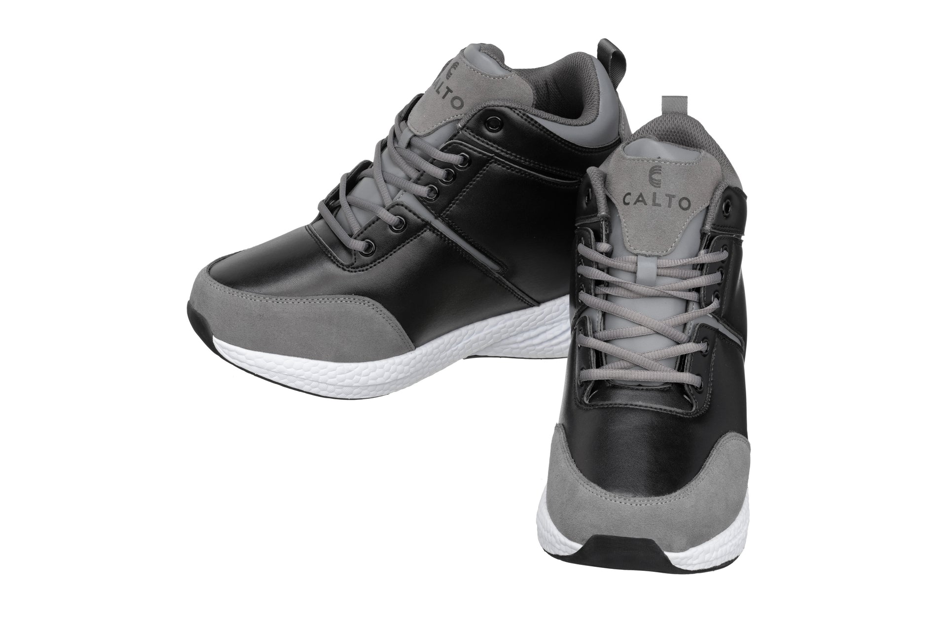 CALTO - S22817 - 3.6 Inches Taller (Black/Grey) - High - Top Sneakers - WonderingCloth