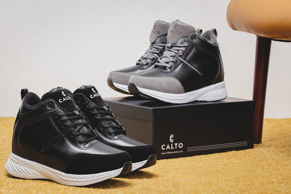 CALTO - S22817 - 3.6 Inches Taller (Black/Grey) - High - Top Sneakers - WonderingCloth