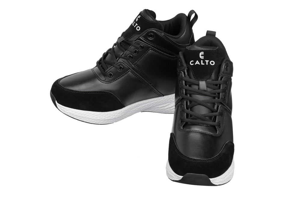 CALTO - S22818 - 3.6 Inches Taller (Black) - High - Top Sneakers - WonderingCloth