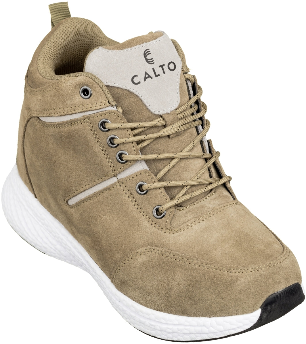 CALTO - S22819 - 3.6 Inches Taller (Khaki/Grey) - High - Top Sneakers - WonderingCloth