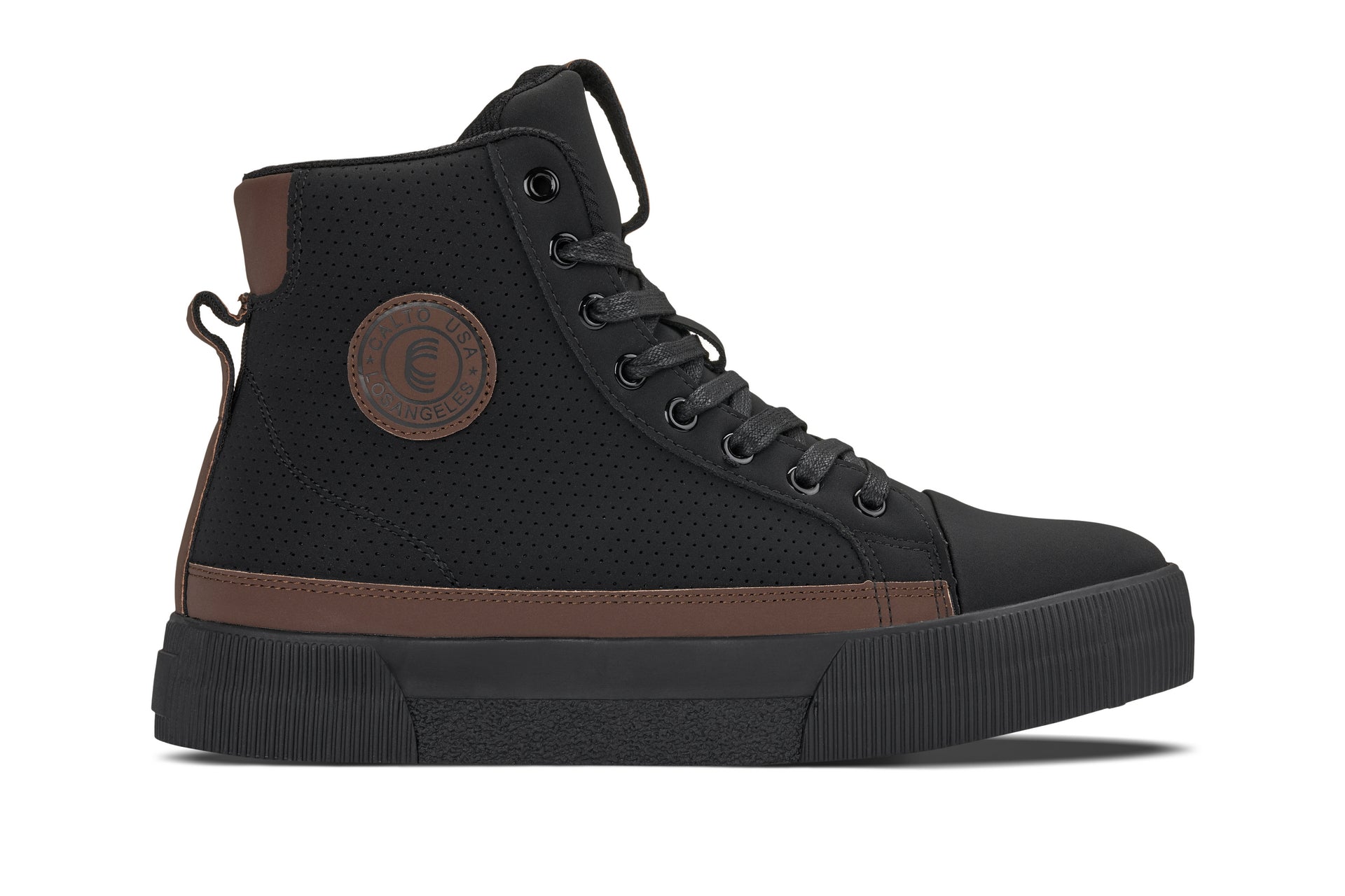 CALTO - S3422 - 2.4 Inches Taller (Black/Coffee Brown) - Cap Toe High Top Zip-Up Sneaker Boots - WonderingCloth