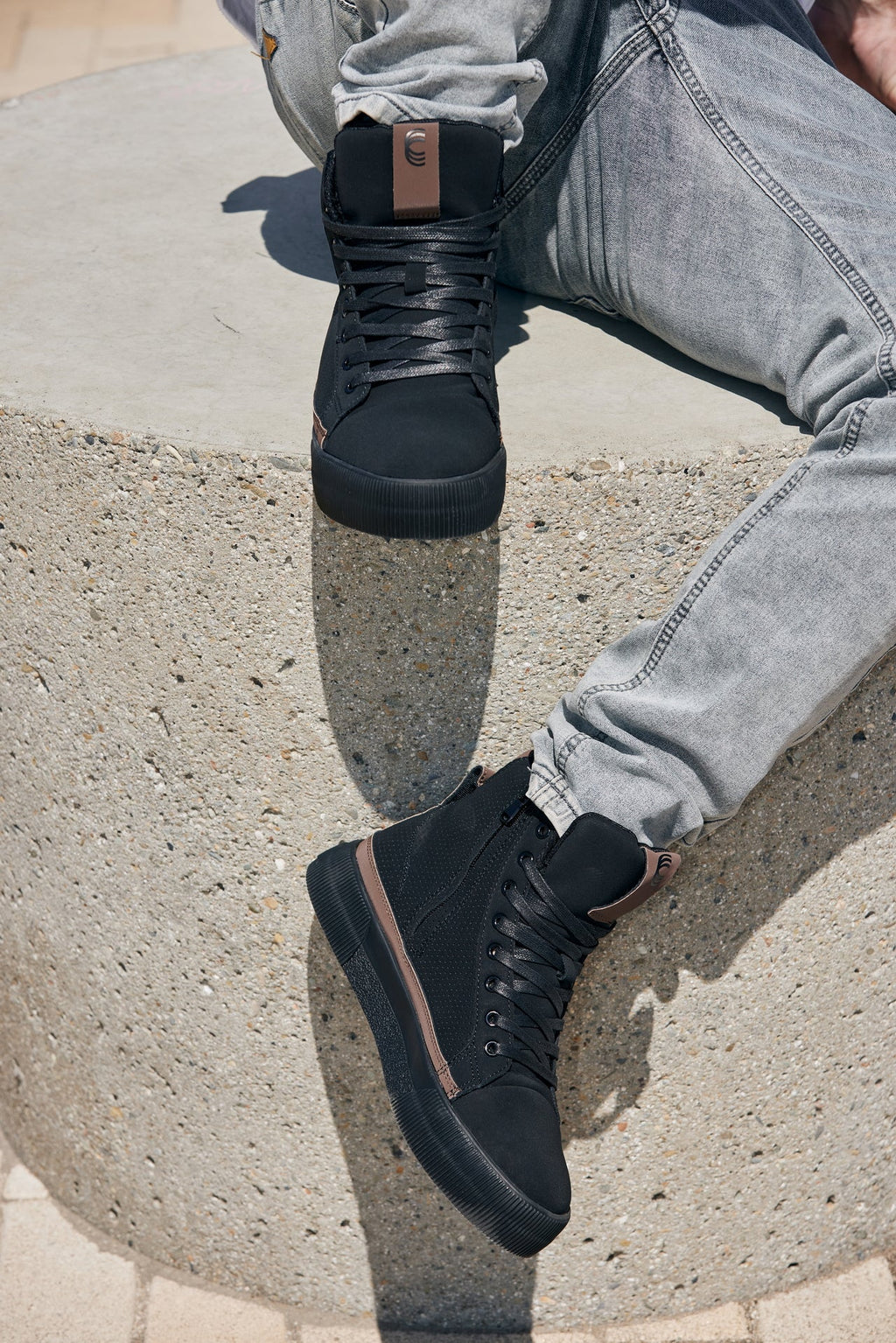 CALTO - S3422 - 2.4 Inches Taller (Black/Coffee Brown) - Cap Toe High Top Zip-Up Sneaker Boots - WonderingCloth