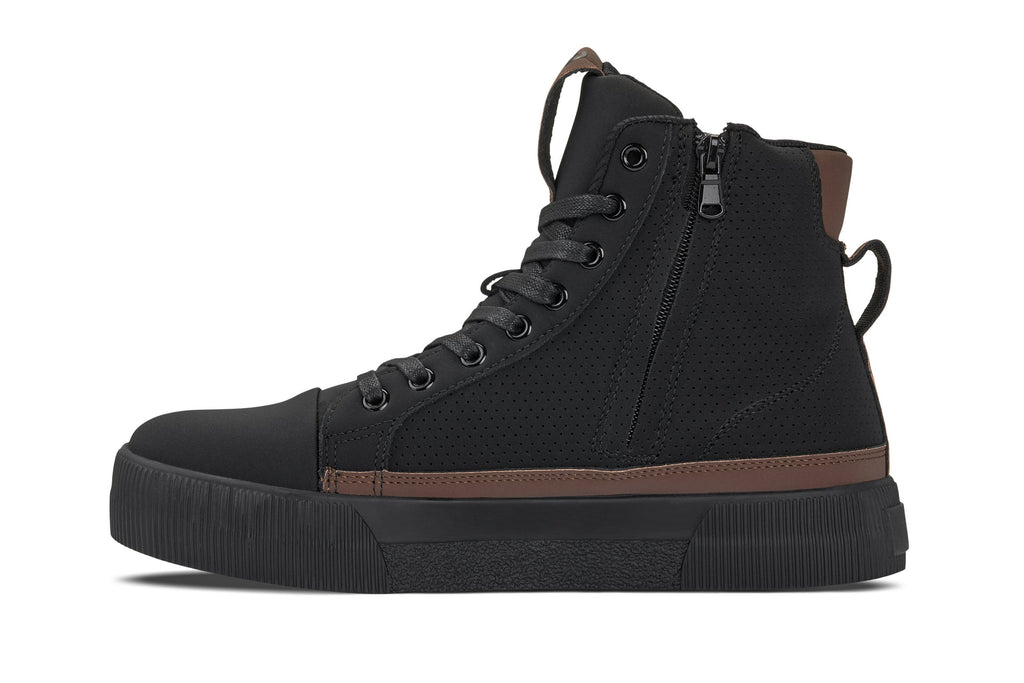 CALTO - S3422 - 2.4 Inches Taller (Black/Coffee Brown) - Cap Toe High Top Zip-Up Sneaker Boots - WonderingCloth