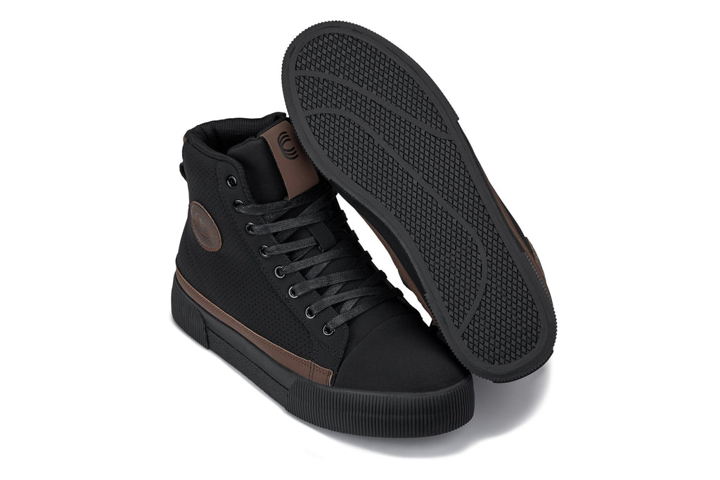 CALTO - S3422 - 2.4 Inches Taller (Black/Coffee Brown) - Cap Toe High Top Zip-Up Sneaker Boots - WonderingCloth