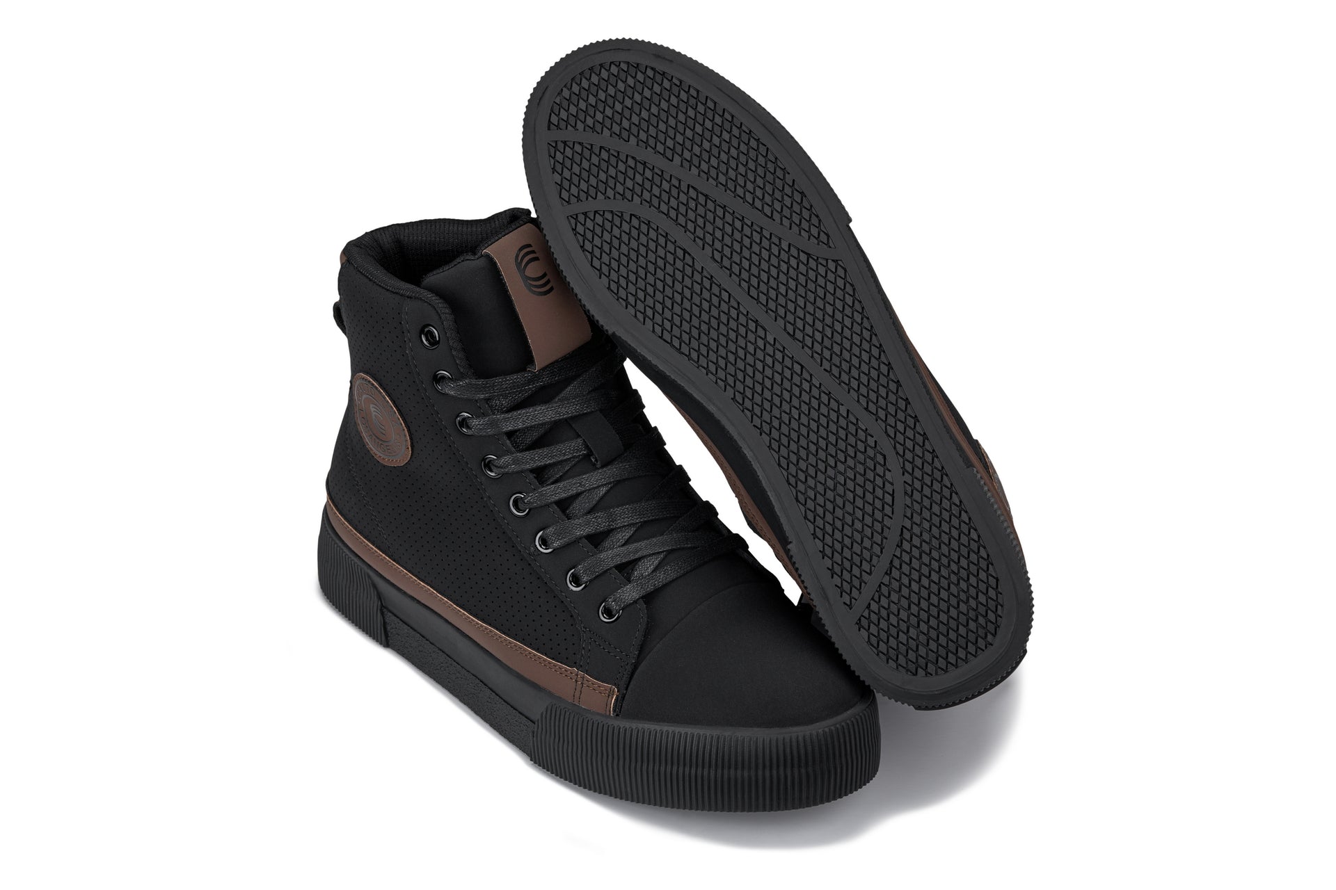 CALTO - S3422 - 2.4 Inches Taller (Black/Coffee Brown) - Cap Toe High Top Zip-Up Sneaker Boots - WonderingCloth