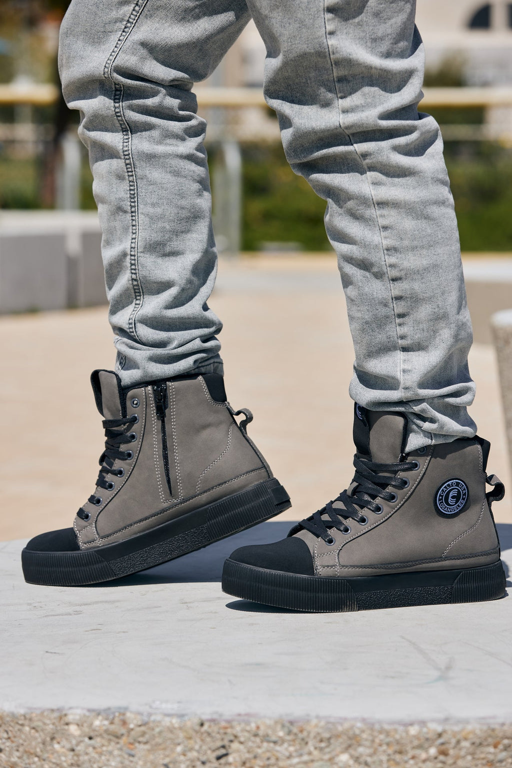 CALTO - S3423 - 2.4 Inches Taller (Grey) - Cap Toe High Top Zip-Up Sneaker Boots - WonderingCloth