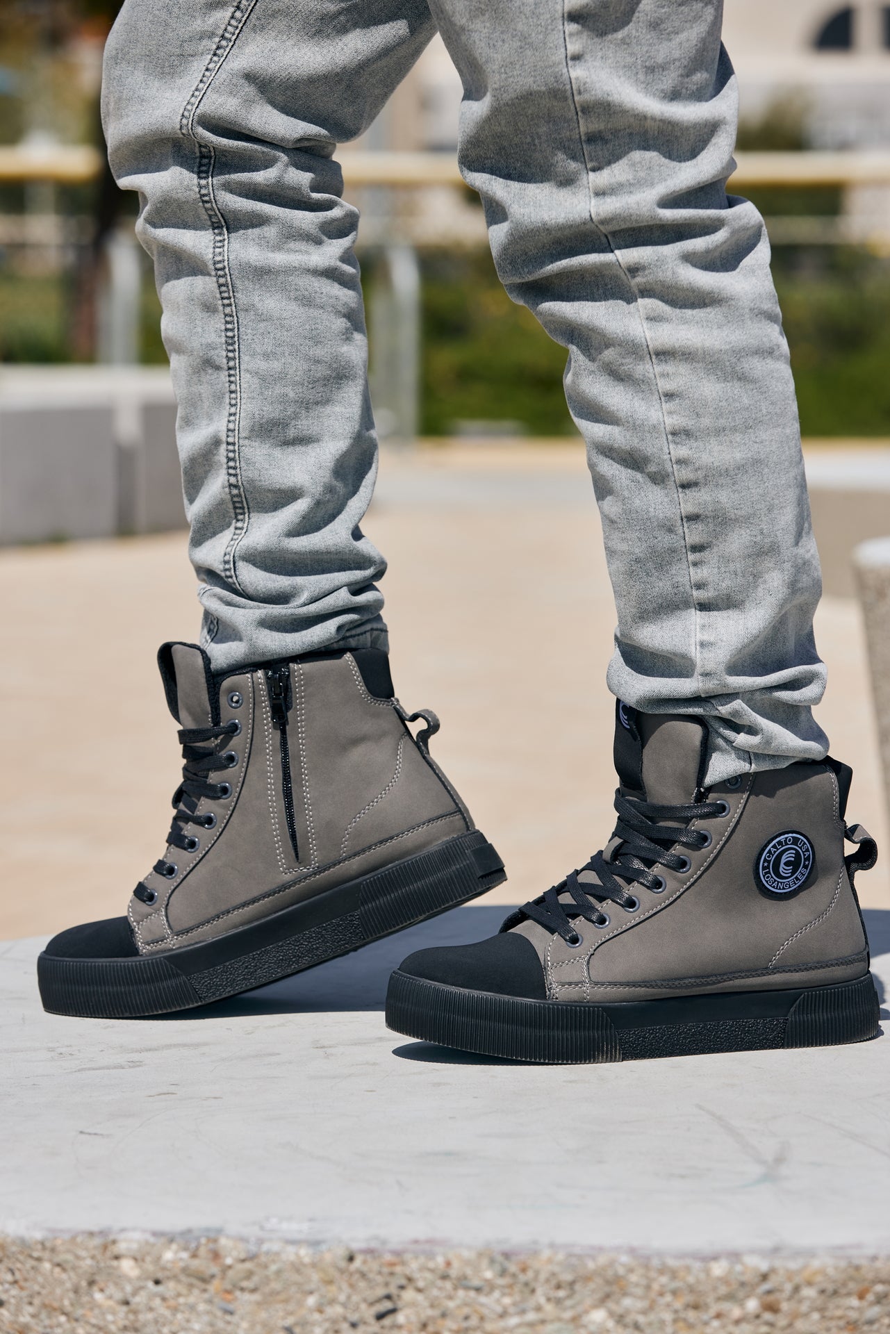 CALTO - S3423 - 2.4 Inches Taller (Grey) - Cap Toe High Top Zip-Up Sneaker Boots - WonderingCloth