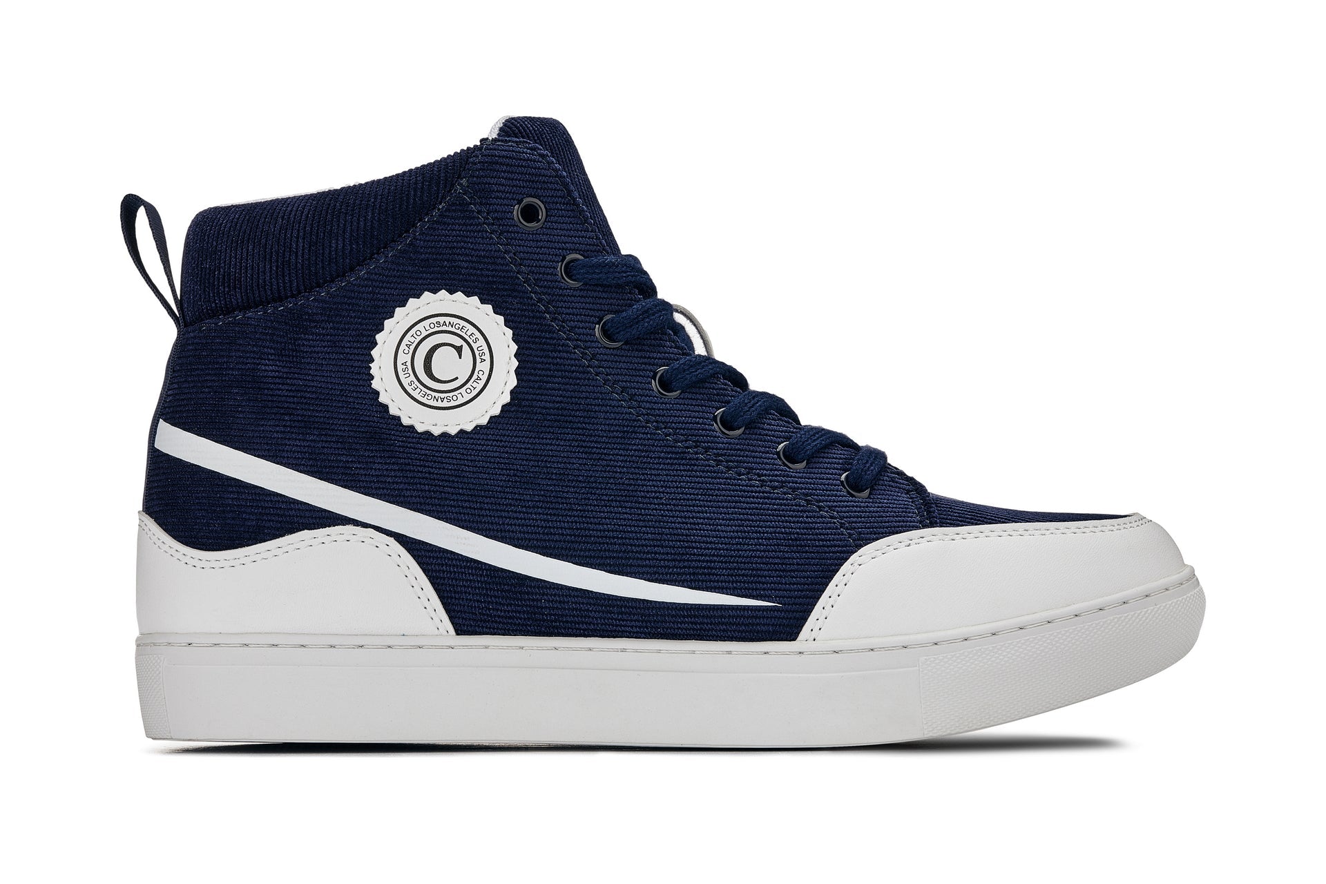 CALTO - S4132 - 2.6 Inches Taller (Navy/White Sole) - Corduroy Ankle Top Sneak-boot - WonderingCloth