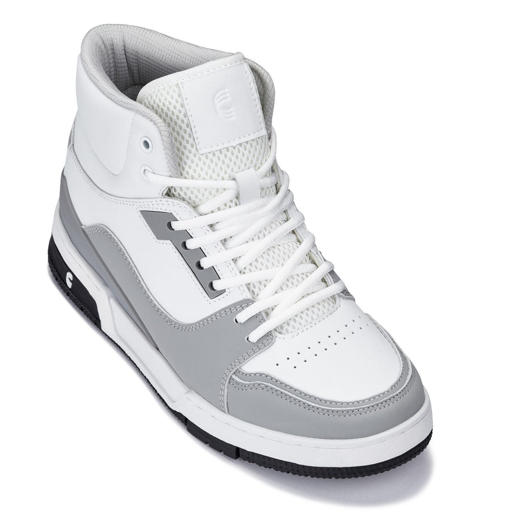 CALTO - S4751 - 3 Inches Taller (White/Grey) - High Top Sneakers - WonderingCloth