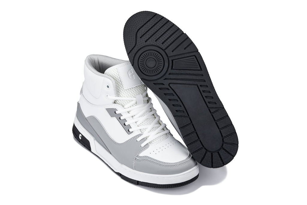CALTO - S4751 - 3 Inches Taller (White/Grey) - High Top Sneakers - WonderingCloth