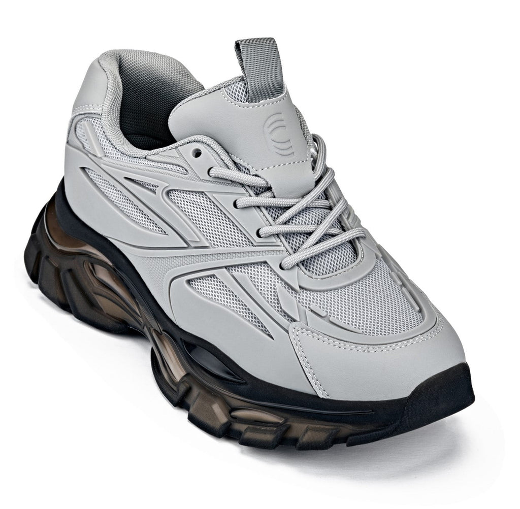 CALTO - S5281 - 2.6 Inches Taller (Cement/Translucent Onyx Sole) - Chunky Sole Sporty Sneakers - WonderingCloth