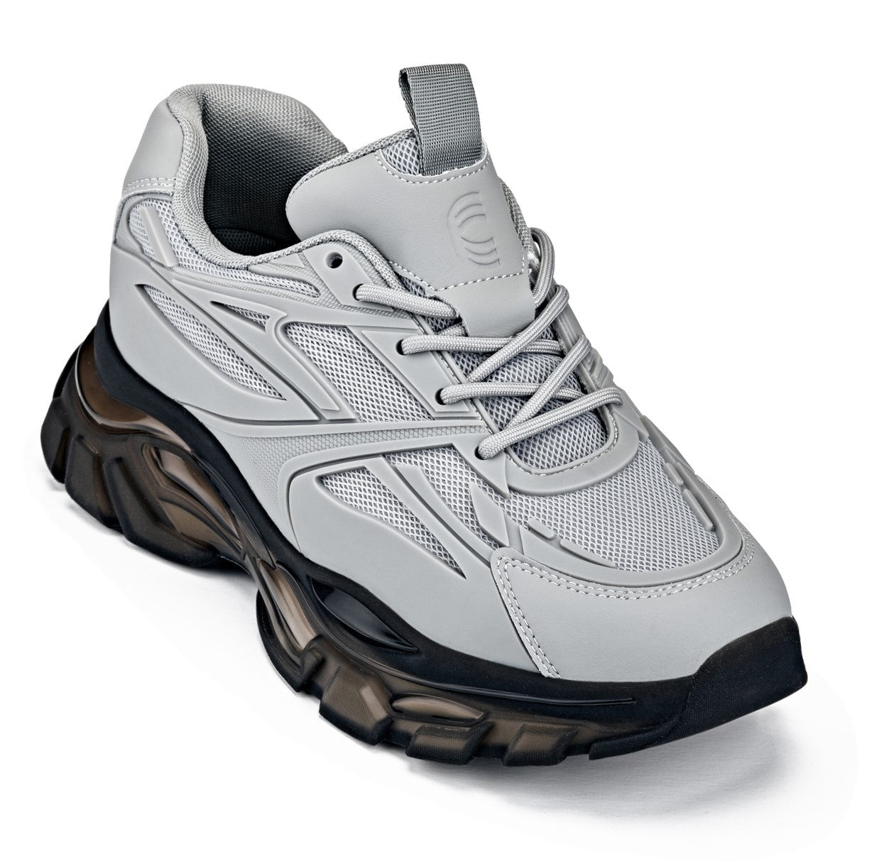 CALTO - S5281 - 2.6 Inches Taller (Cement/Translucent Onyx Sole) - Chunky Sole Sporty Sneakers - WonderingCloth