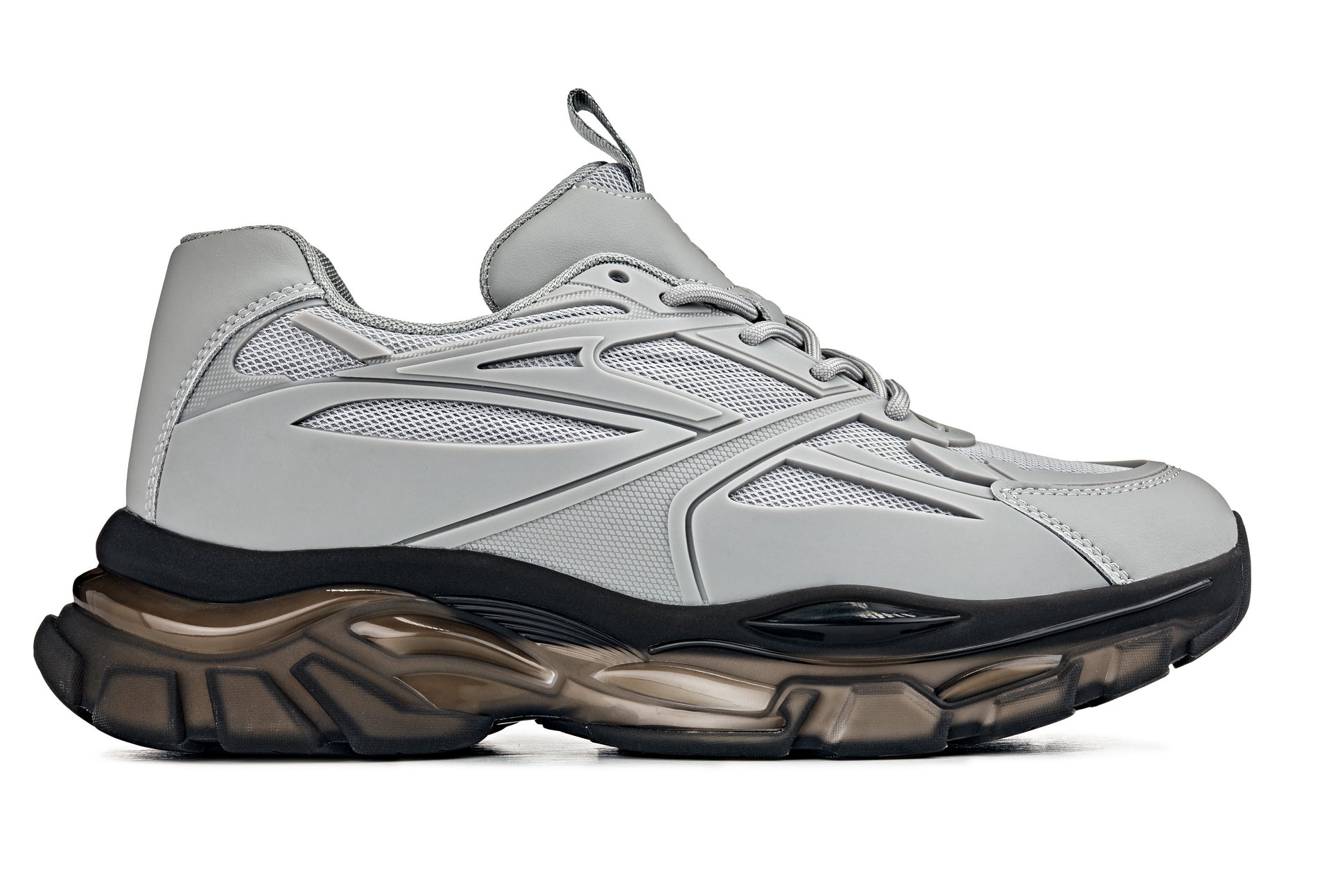 CALTO - S5281 - 2.6 Inches Taller (Cement/Translucent Onyx Sole) - Chunky Sole Sporty Sneakers - WonderingCloth