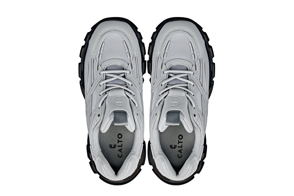 CALTO - S5281 - 2.6 Inches Taller (Cement/Translucent Onyx Sole) - Chunky Sole Sporty Sneakers - WonderingCloth