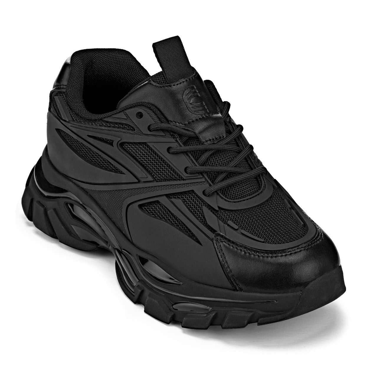 CALTO - S5282 - 2.6 Inches Taller (Jet Black/Onyx Sole) - Chunky Sole Sporty Sneakers - WonderingCloth