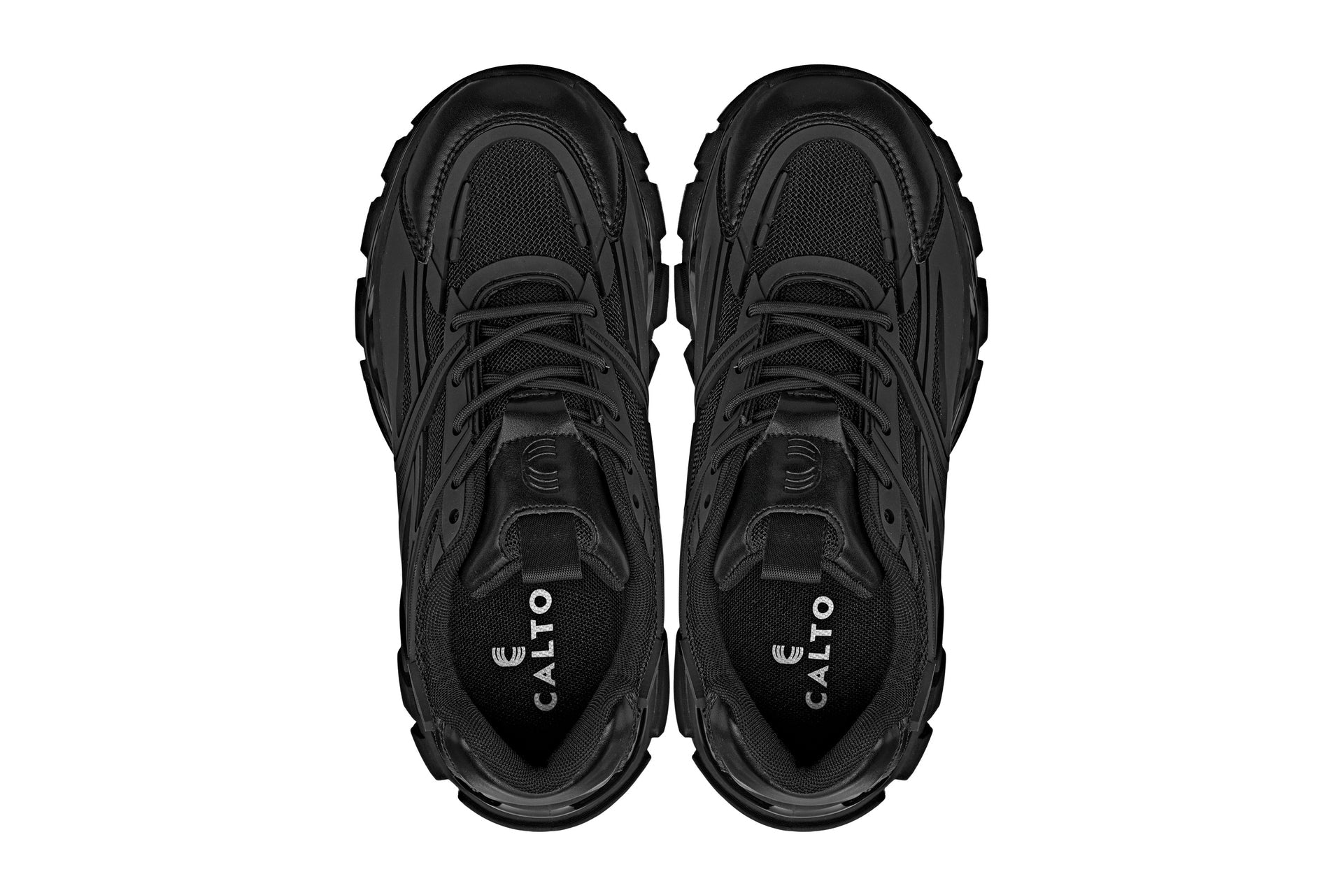 CALTO - S5282 - 2.6 Inches Taller (Jet Black/Onyx Sole) - Chunky Sole Sporty Sneakers - WonderingCloth
