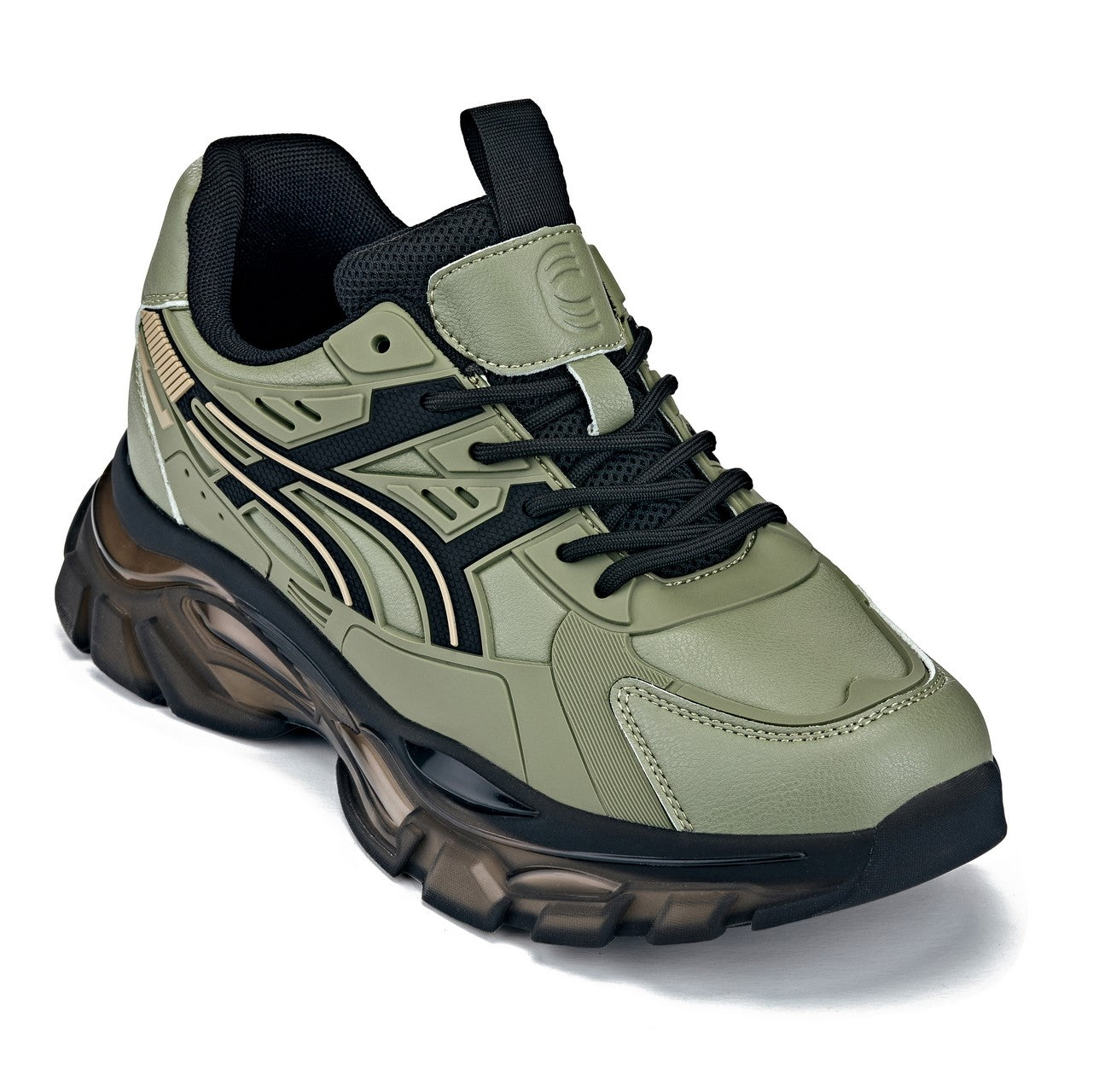 CALTO - S5284 - 2.6 Inches Taller (Khaki Green/Translucent Onyx Sole) - Chunky Sole Sporty Sneakers - WonderingCloth