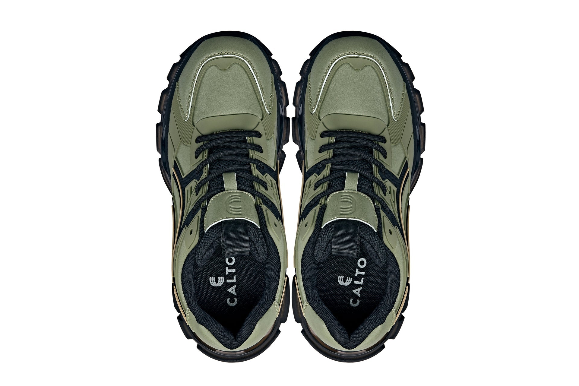 CALTO - S5284 - 2.6 Inches Taller (Khaki Green/Translucent Onyx Sole) - Chunky Sole Sporty Sneakers - WonderingCloth