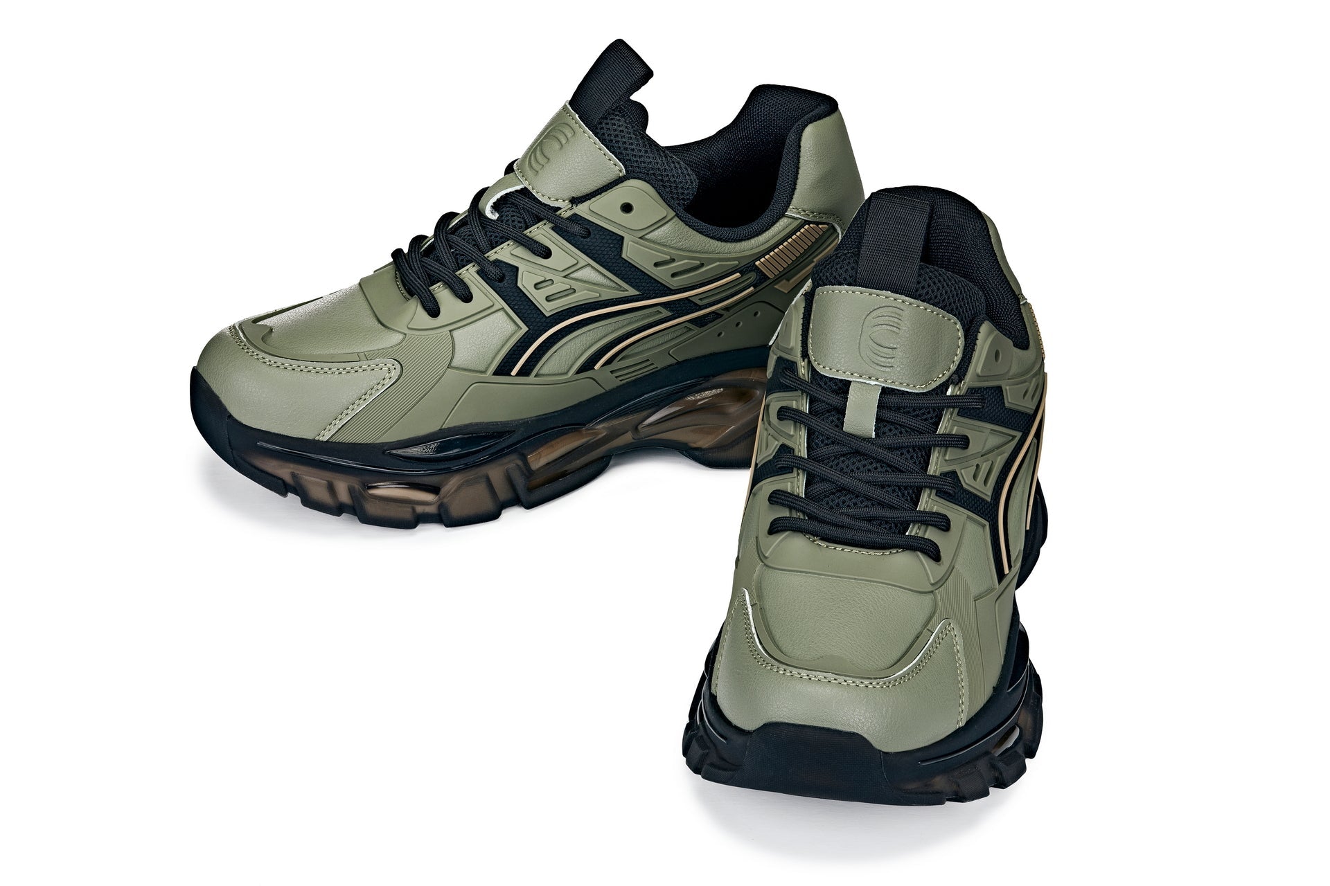 CALTO - S5284 - 2.6 Inches Taller (Khaki Green/Translucent Onyx Sole) - Chunky Sole Sporty Sneakers - WonderingCloth
