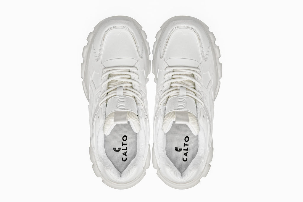 CALTO - S5285 - 2.6 Inches Taller (White/Translucent White Sole) - Chunky Sole Sporty Sneakers - WonderingCloth