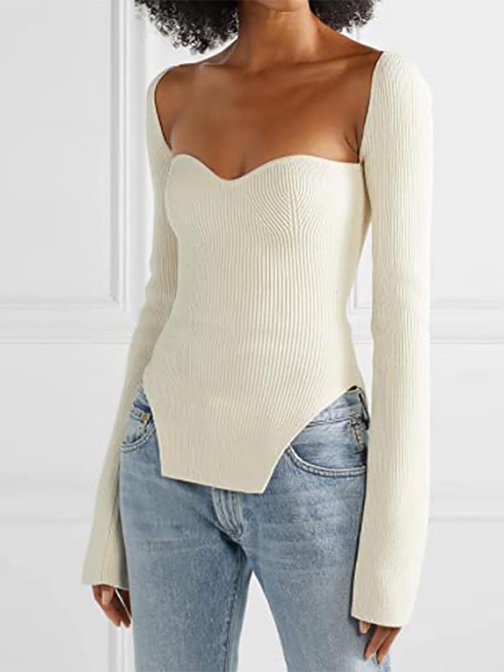 Square Collar Irregular Long Sleeve Woman Sweaters | NCS - WonderingCloth