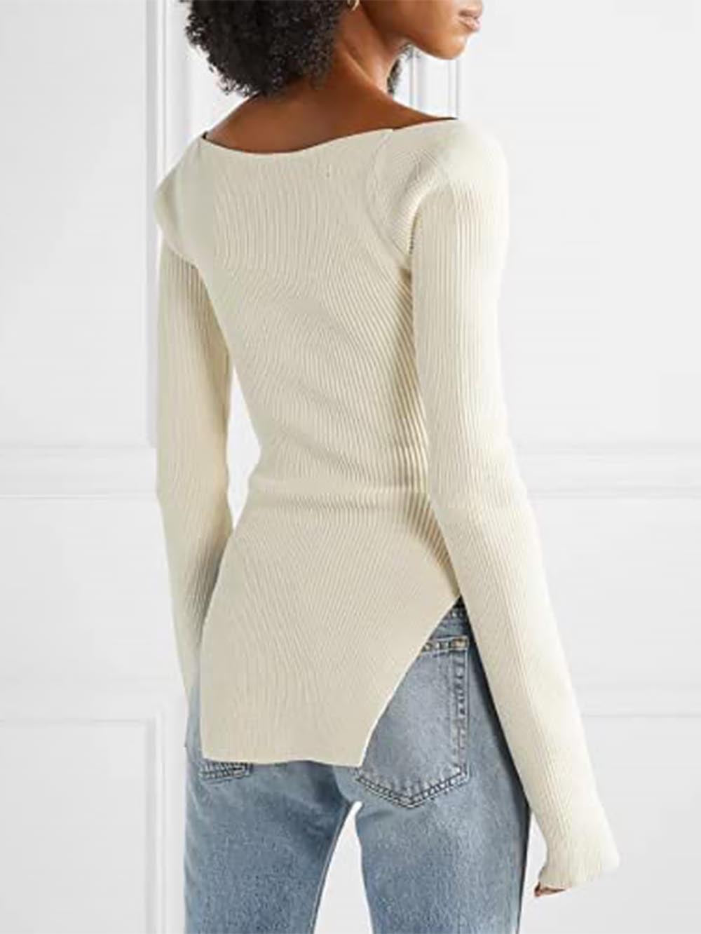 Square Collar Irregular Long Sleeve Woman Sweaters | NCS - WonderingCloth