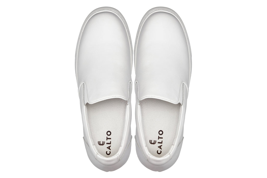 CALTO - T1022 - 2.6 Inches Taller (White) - Lightweight Nappa Leather Loafer - WonderingCloth