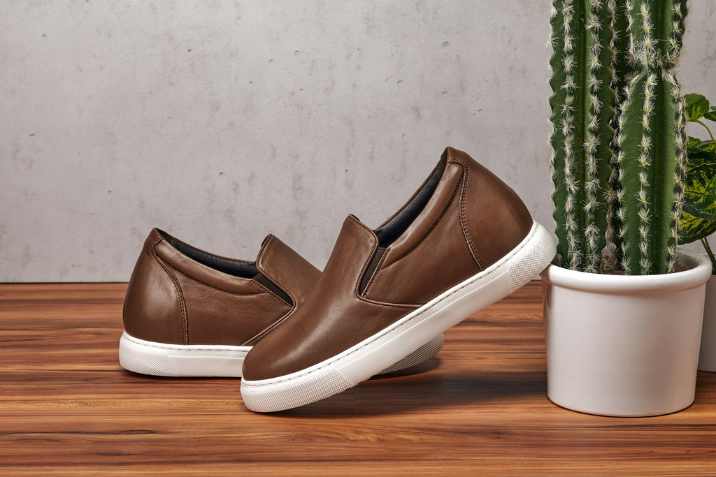 CALTO - T1023 - 2.6 Inches Taller (Coffee Brown) - Lightweight Nappa Leather Loafer - WonderingCloth