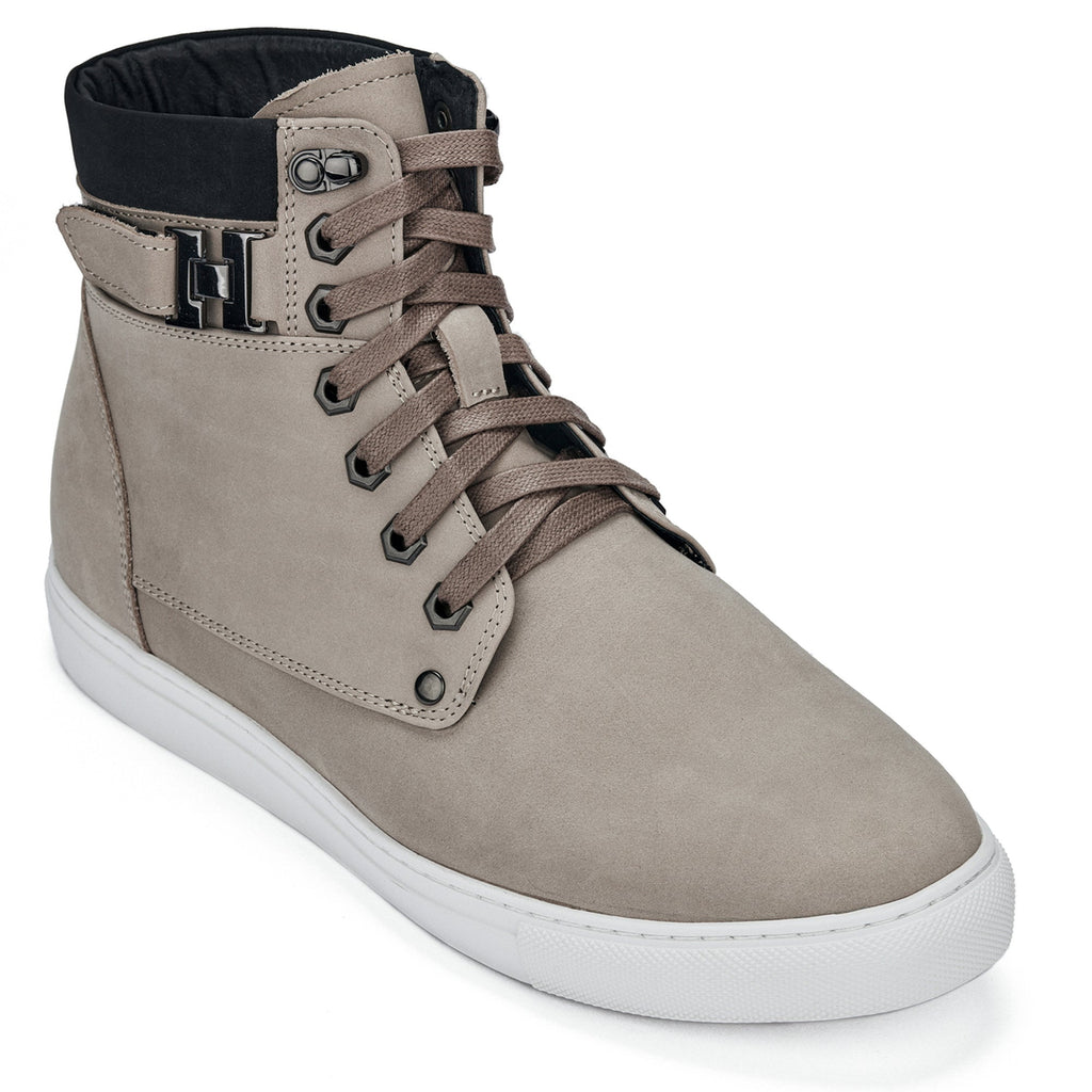 CALTO - T53122 - 2.6 Inches Taller (Taupe) - High top sneak-boot - WonderingCloth
