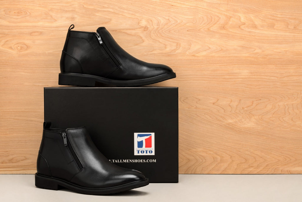 TOTO - YH7105 - 2.8 Inches Taller (Black) - Ankle Zip Boots - Lightweight - WonderingCloth