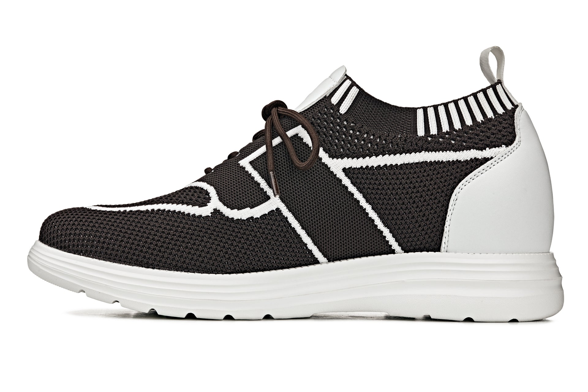 CALTO - X1342 - 2.8 Inches Taller (Mocha Brown/White) - Lace Up Casual Walker - Lightweight - WonderingCloth