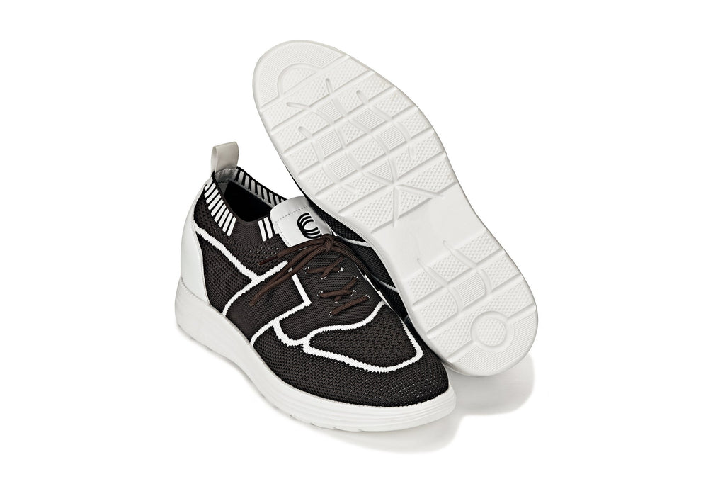 CALTO - X1342 - 2.8 Inches Taller (Mocha Brown/White) - Lace Up Casual Walker - Lightweight - WonderingCloth