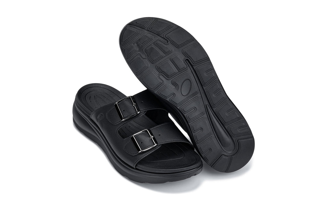 CALTO - X1660 - 2 Inches Taller (Black Buckle) - Dual Adjustable Buckle Sandal - WonderingCloth