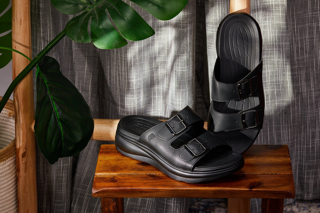 CALTO - X1660 - 2 Inches Taller (Black Buckle) - Dual Adjustable Buckle Sandal - WonderingCloth