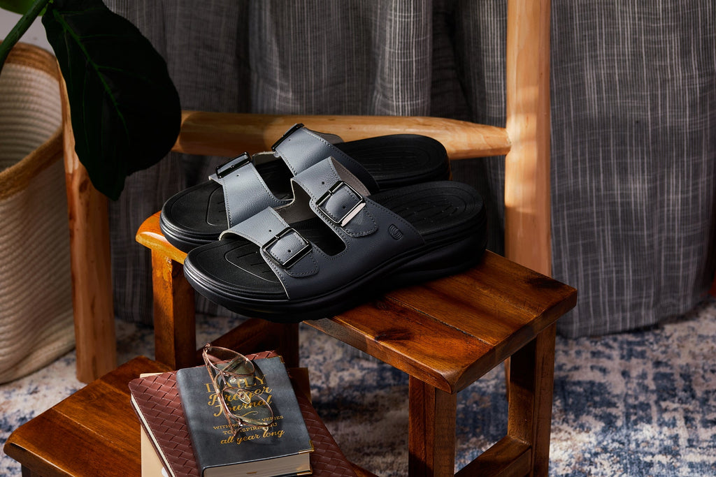 CALTO - X1661 - 2 Inches Taller (Iron Grey Buckle) - Dual Adjustable Buckle Sandals - WonderingCloth