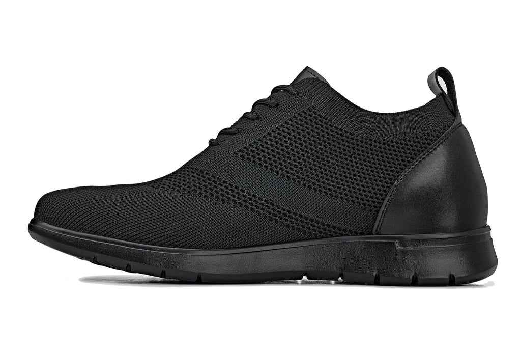 CALTO - X2211 - 2.4 Inches Taller (Black/Black Sole) - Lace Up Casual Walker - Lightweight - WonderingCloth