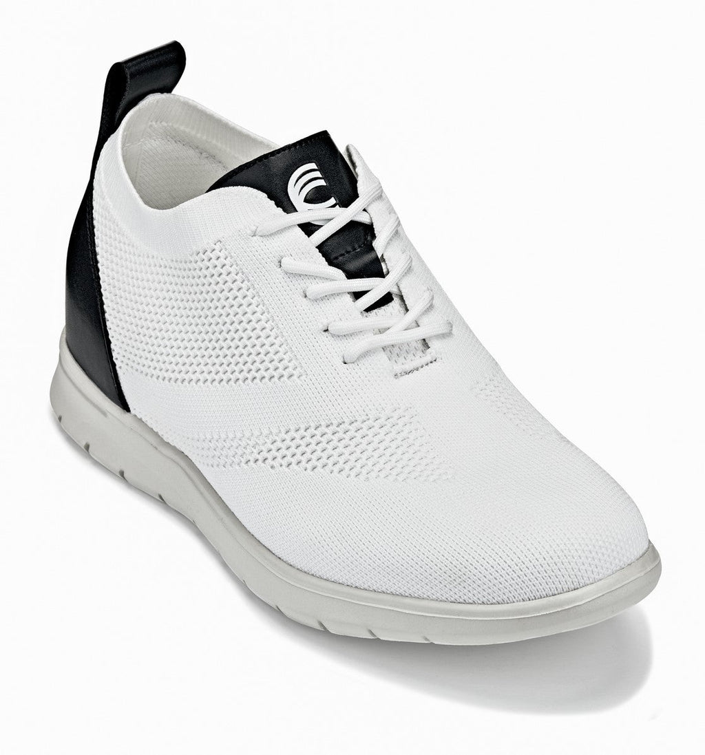 CALTO - X2212 - 2.4 Inches Taller (White/Black) - Lace Up Casual Walker - Lightweight - WonderingCloth