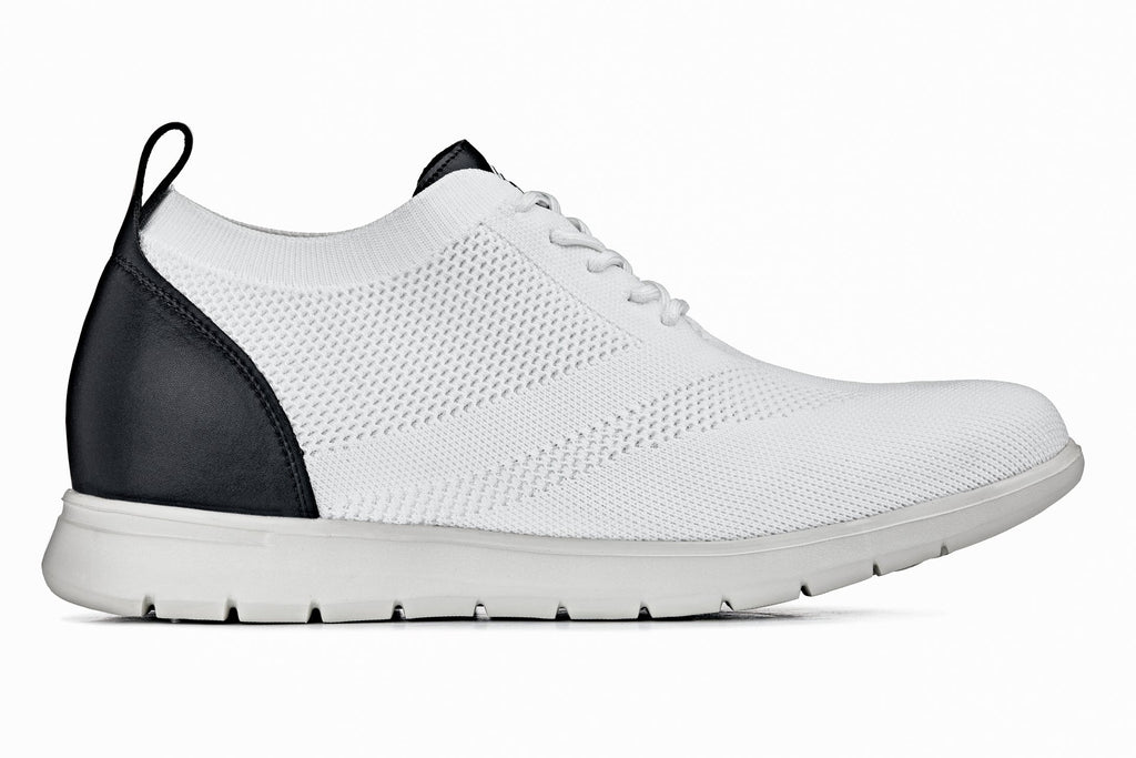 CALTO - X2212 - 2.4 Inches Taller (White/Black) - Lace Up Casual Walker - Lightweight - WonderingCloth