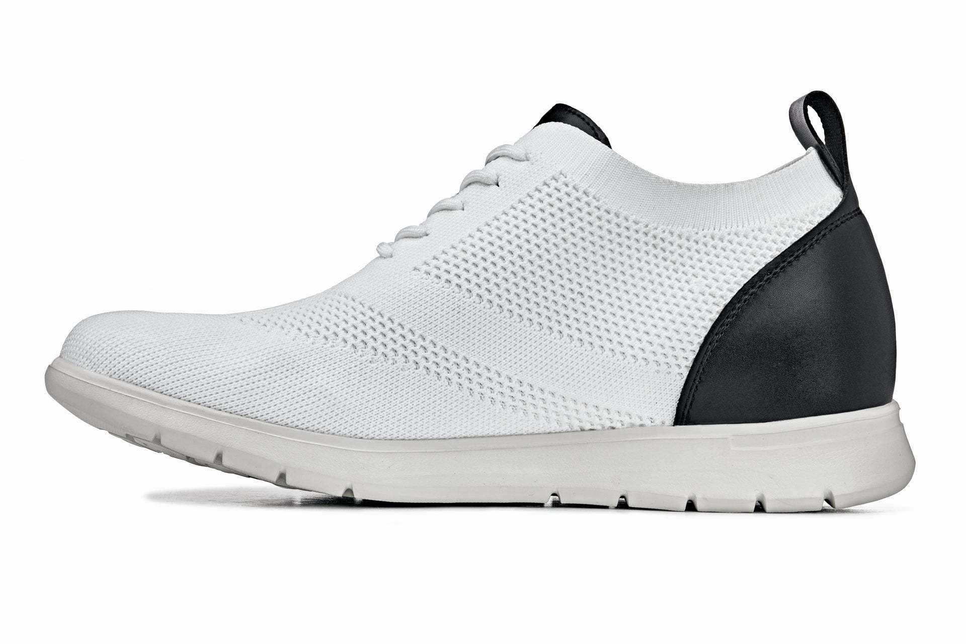 CALTO - X2212 - 2.4 Inches Taller (White/Black) - Lace Up Casual Walker - Lightweight - WonderingCloth