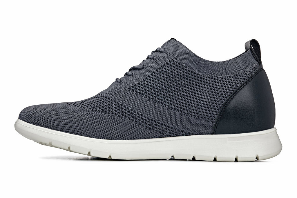 CALTO - X2213 - 2.4 Inches Taller (Moon Gray/Black) - Lace Up Casual Walker - Lightweight - WonderingCloth