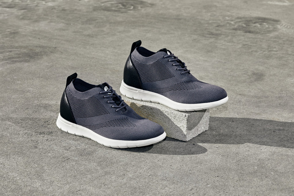 CALTO - X2213 - 2.4 Inches Taller (Moon Gray/Black) - Lace Up Casual Walker - Lightweight - WonderingCloth