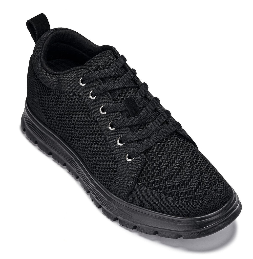 CALTO - X2320 - 2.4 Inches Taller (Black/Black Sole) - Lace Up Casual Sneaker - Lightweight - WonderingCloth